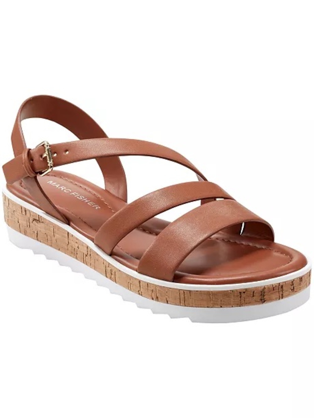 Marc Fisher Grandie Treaded Platform Wedge Sandals - Cognac